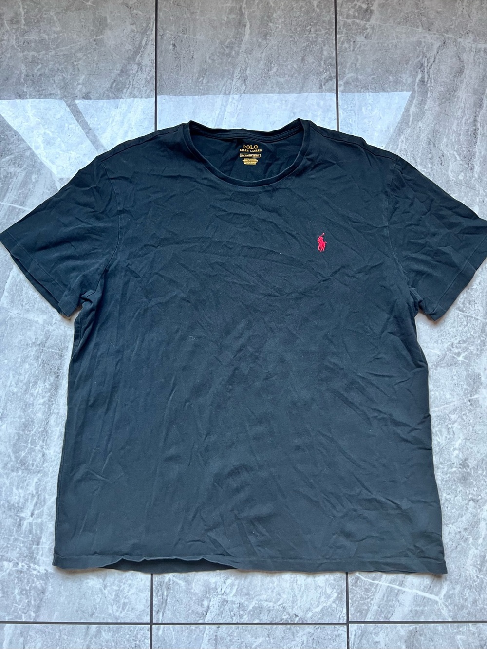 Polo Ralph Lauren Mens C-Neck T-Shirt Black Embroidered Red Pony 100%Cotton XL